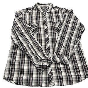 Surplus Gray Black Plaid Shirt Mens XXL Long Sleeve Button Up Stitch Detail Y2K
